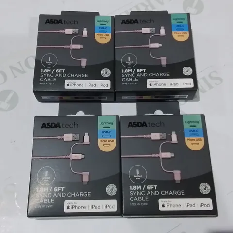 LOT OF 5 BOXED 4-PACKS OF BRAND NEW 1.8M SYNC AND CHARGE CABLES IN PINK - TOTAL 20 PIECES