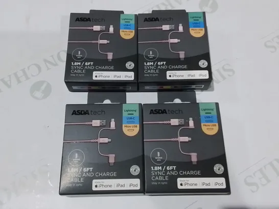 LOT OF 5 BOXED 4-PACKS OF BRAND NEW 1.8M SYNC AND CHARGE CABLES IN PINK - TOTAL 20 PIECES