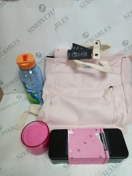 APPROXIMATELY 4 COTTON ON ITEMS INCLUDING LARGE WATER BOTTLE AND TYPO PINK BACK PACK