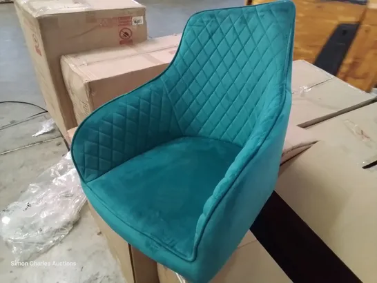 BOXED PAIR HAMPTON DINING CHAIRS TEAL VELVET