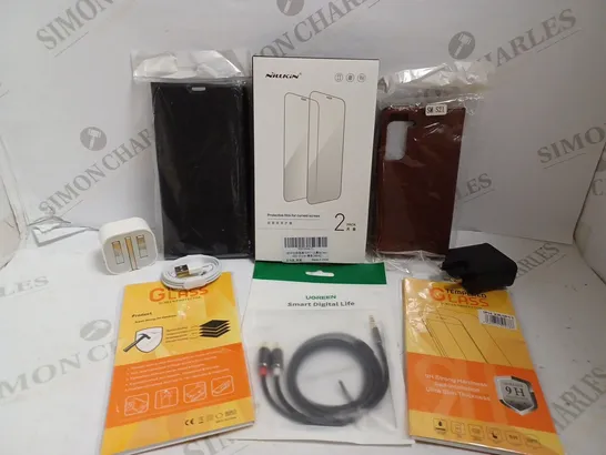 BOX OF APPROX 20 ITEMS INCLUDING ASSORTED SCREEN PROTECTORS, PHONE CASES AND CABLES FOR VARIOUS MOBILE PHONES