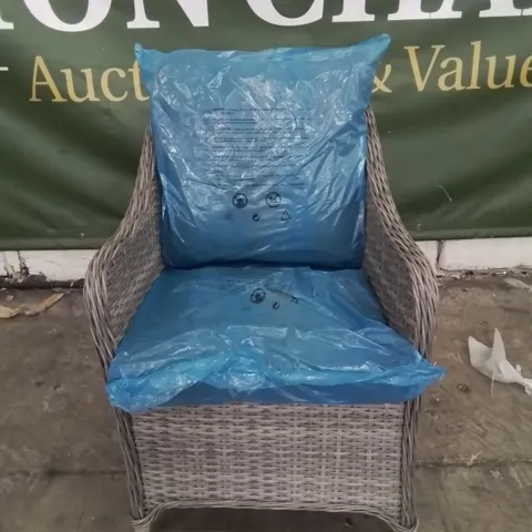 GREY RATTAN PATIO ARMCHAIR WITH CUSHIONS 