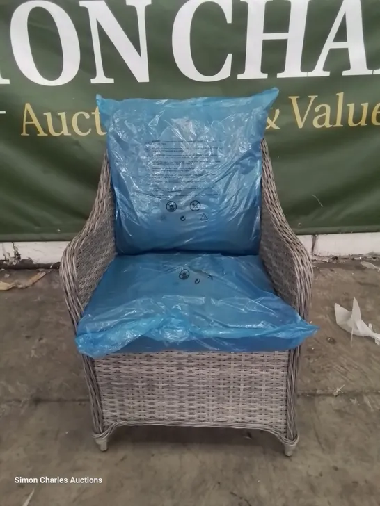 GREY RATTAN PATIO ARMCHAIR WITH CUSHIONS 