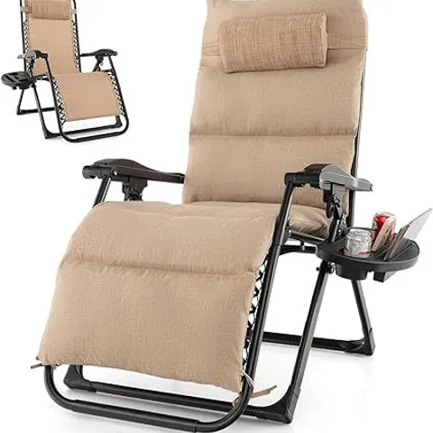 BOXED GIANTEX ZERO GRAVITY CHAIR WITH PATIO CUSHIONS, ADJUSTABLE FOLDING RECLINING LOUNGE CHAIR - BEIGE (1 BOX)