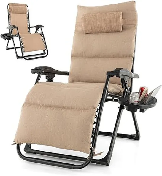 BOXED GIANTEX ZERO GRAVITY CHAIR WITH PATIO CUSHIONS, ADJUSTABLE FOLDING RECLINING LOUNGE CHAIR - BEIGE (1 BOX)