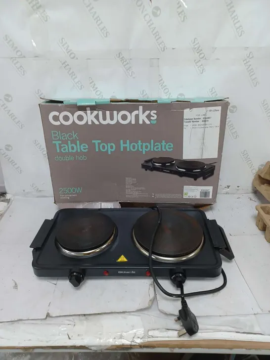 BOXED COOKWORKS BLACK TABLE TOP HOTPLATE DOUBLE HOB 