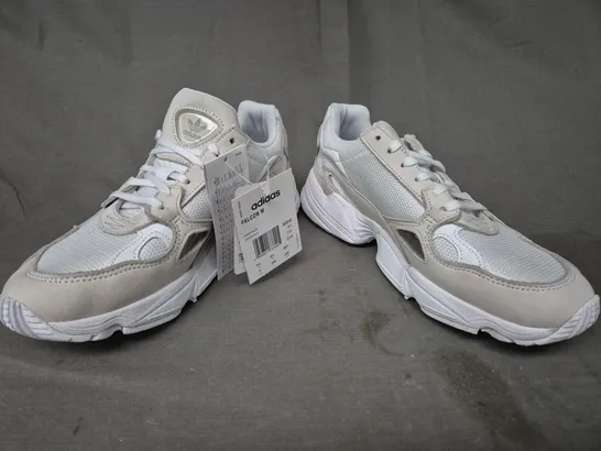 BOXED PAIR OF ADIDAS FALCON WOMEN'S SHOES IN WHITE/OFF WHITE UK SIZE 5.5