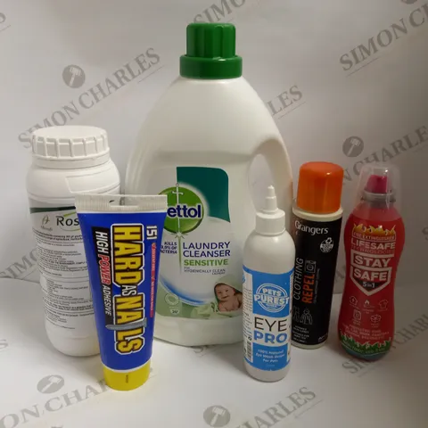 BOX OF APPROX 10 ITEMS TO INCLUDE DETTOL LAUNDRY CLEANSER, HARD AS NAILS, FIRESAFE STAY SAFE