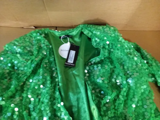 BOOHOO SEQUIN SHOULDER PAD BLAZER DRESS IN BRIGHT GREEN - 18