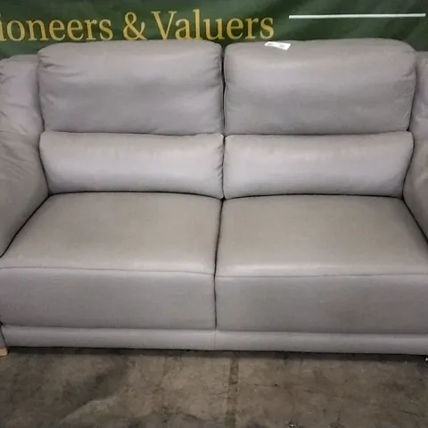 QUALITY ITALIAN DESIGNER LIGHT GREY LEATHER 3 SEATER SOFA 