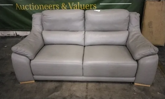 QUALITY ITALIAN DESIGNER LIGHT GREY LEATHER 3 SEATER SOFA 