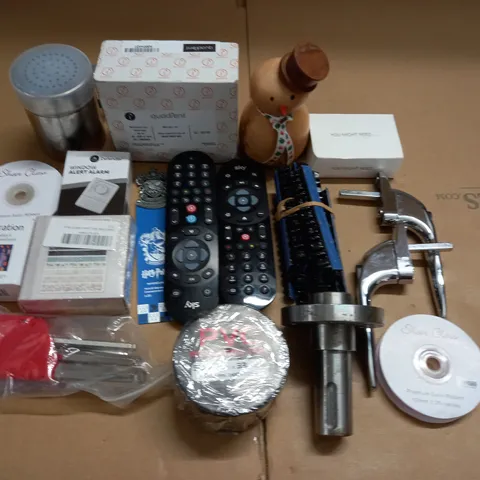 LOT OF ASSORTED HOUSEHOLD ITEMS TO INCLUDE REMOTE CONTROLS, ALLEN KEYS AND INSULATION TAPE