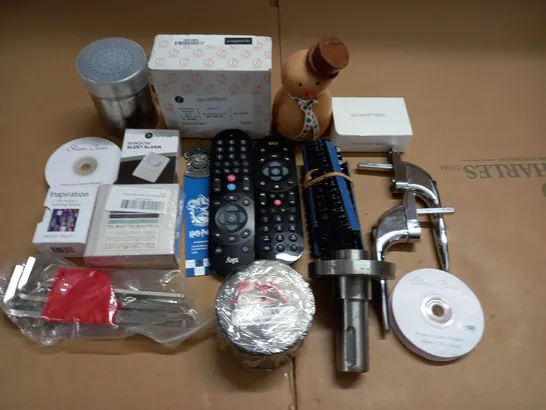 LOT OF ASSORTED HOUSEHOLD ITEMS TO INCLUDE REMOTE CONTROLS, ALLEN KEYS AND INSULATION TAPE