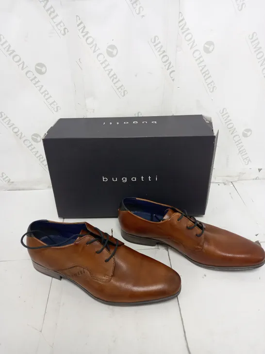 BOXED PAIR OF BUGATTI COGNAC UK 8 BROWN SUIT SHOES 