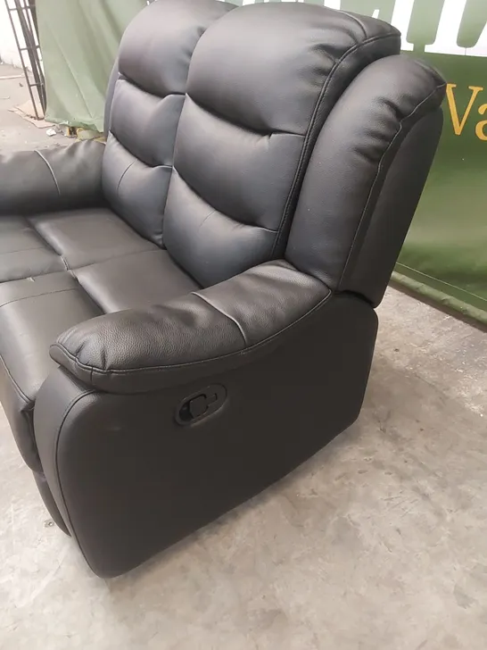 DESIGNER BLACK LEATHER SMALL 2-SEATER MANUAL RECLINER SOFA 