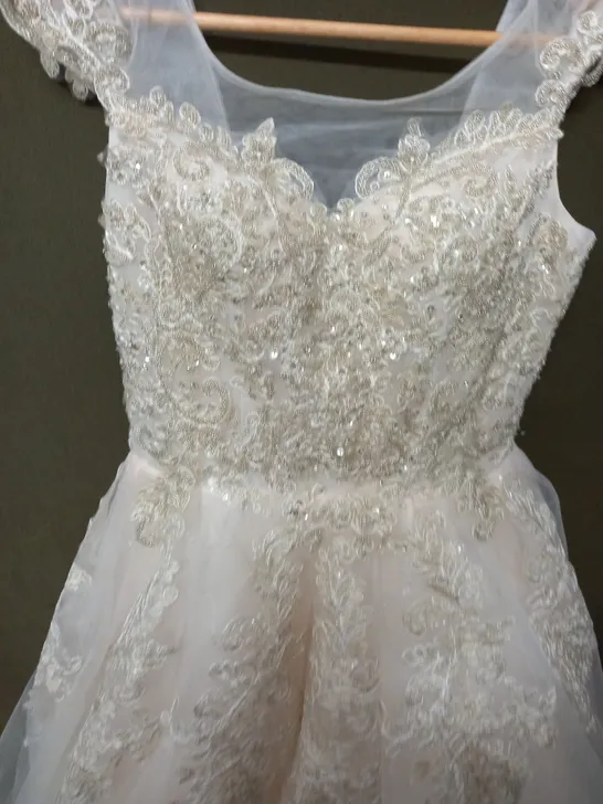 EMBROIDERED NET OVERLAY IVORY WEDDING DRESS - SIZE UNSPECIFIFED