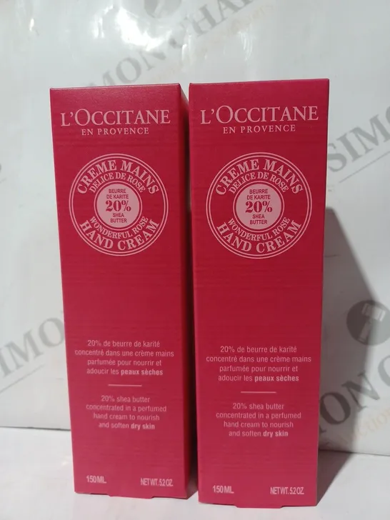 BOXED L'OCCITANE SET OF 2 WONDERFUL ROSE HAND CREAMS (150ML PER BOTTLE)