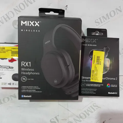 BOX OF APPROXIMATELY 20 ASSORTED ELECTRICAL ITEMS TO INCLUDE MIXX STREAMBUDS COLOUR CHROMA 2, MIXX RX1 WIRELESS EARPHONES, JVC GUMI MINI WIRELESS EARBUDS, ETC