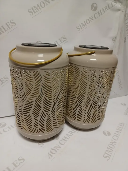 GARDEN REFLECTIONS SET OF 2 PATTERNED SOLAR LANTERNS, LEAF