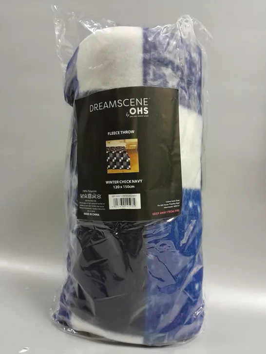 DREAMSCENE BY OHS FLEECE THROW WINTER CHECK NAVY (120 x 150cm)