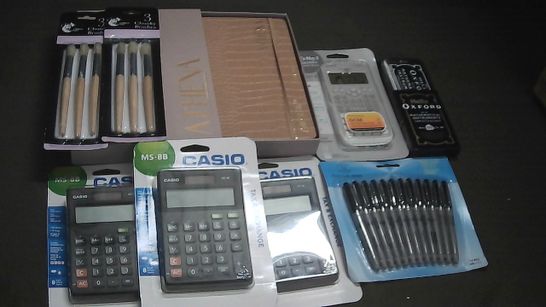 LOT OF 9 ASSORTED STATIONARY ITEMS TO INCLUDE CASIO MS-8B CALCULATORS, CHUNKY BRUSHES AND ATHENA PLANNER
