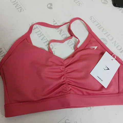 GYMSHARK PINK RUCHED SPORTS BRA - SIZE SMALL