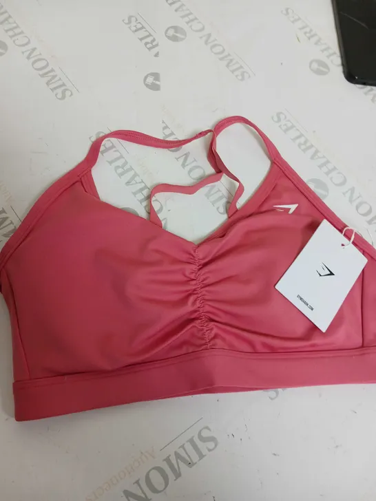 GYMSHARK PINK RUCHED SPORTS BRA - SIZE SMALL