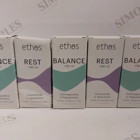 BOX OF 5 ETHOS CBD OILS TO INCLUDE REST AND BALANCE OILS