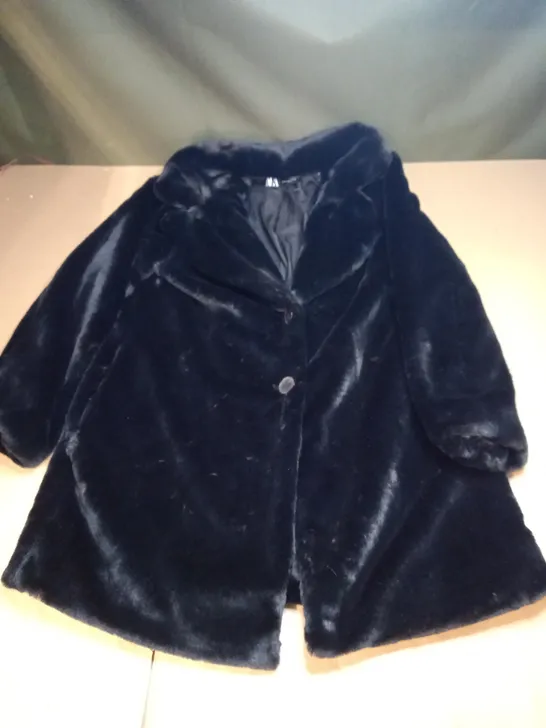 ZARA BLACK FAUX FUR COAT - EUR-XS