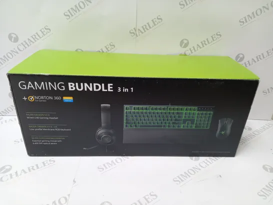 BRAND NEW BOXED RAZER GAMING BUNDLE 3 IN 1 TO INCLUDE - GAMING HEADSET, MEMBRANE RGB KEYBOARD AND ESSENTIAL GAMING MOUSE