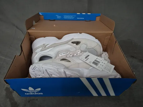 BOXED PAIR OF ADIDAS WOMEN'S FALCON SHOES IN WHITE/OFF WHITE UK SIZE 5.5