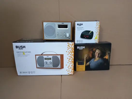 BOX OF APPROX 8 ASSORTED BUSH ITEMS TO INCLUDE - ALARM CLOCK ,BLUETOOTH RADIO , PORTABLE FM/AM RADIO ETC