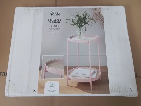 BRAND NEW BOXED SCALLOPED WOODEN SIDE TABLE - PINK