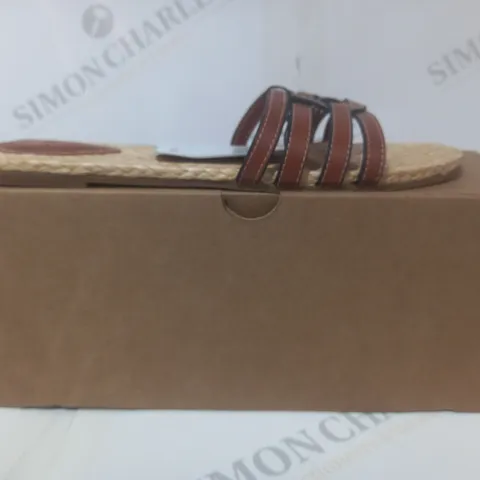 BOXED PAIR OF MNG OPEN TOE SANDALS IN BROWN/BEIGE EU SIZE 38