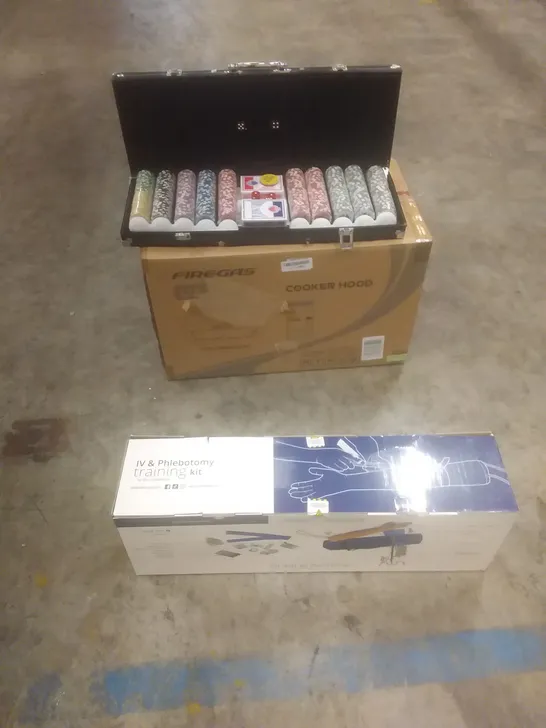 PALLET OF ASSORTED HOUSEHOLD PRODUCTS AND ITEMS, INCLUDING; IV & PHLEBOTOMY TRAINING KITS, COOKER HOOD, POKER SET, BOXED FURNITURE ETC 