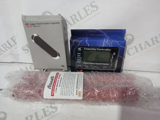 LOT OF APPROXIMATELY 10 ASSORTED HOUSEHOLD ITEMS TO INCLUDE CELLMETER 7 CAPACITY CONTROLLER, ALL USE MAGNETIC MOUNT HOLDER, HIGH DEFINITION RUBBER ROLLERS, ETC