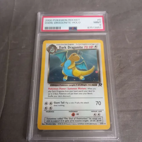 FRAMED AND GRADED COLLECTABLE TRADING POKEMON CARD - 2000 POKEMON ROCKET DARK DRAGONITE - HOLO - MINT PSA 9