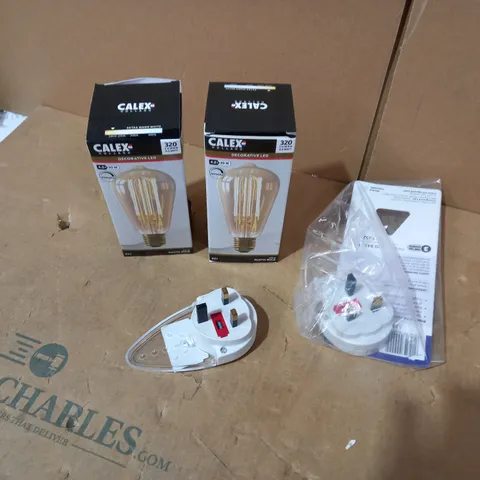 LOT OF 4 ASSORTED HOUSEHOLD ITEMS TO INCLUDE CALEX LIGHT BULB, LED NIGHT LIGHT, CALEX LIGHT BULB ETC