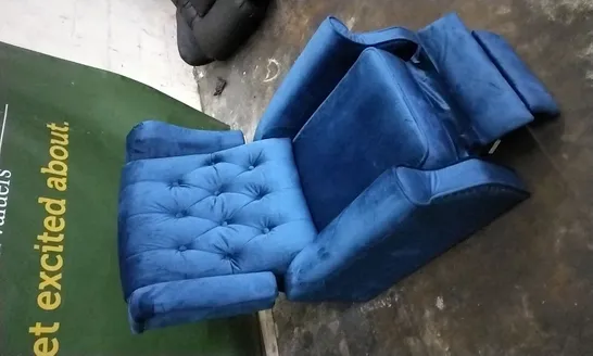 DESIGNER BLUE PLUSH VELVET PUSHBACK RECLINER ARMCHAIR 