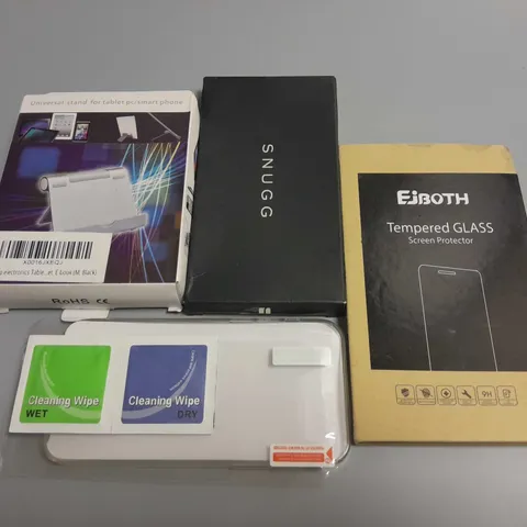 LOT OF 4 ASSORTED MOBILE PHONE ACCESSORIES TO INCLUDE UNIVERSAL STAND, SCREEN PROTECTOR AND CASE