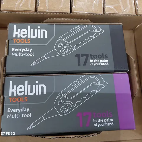 TWO BOXES OF BRAND NEW KELVIN MULTI TOOLS ( APPROXIMATELY 44 ITEMS)