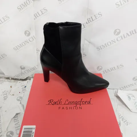 RUTH LANGSFORD PLATFORM LEATHER ANKLE BOOT - BLACK - UK 6