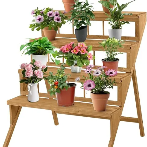 BOXED COSTWAY 4 TIER WOOD PLANT STAND FLOWER POT HOLDER DISPLAY SHELVES RACK STAND LADDER STEP