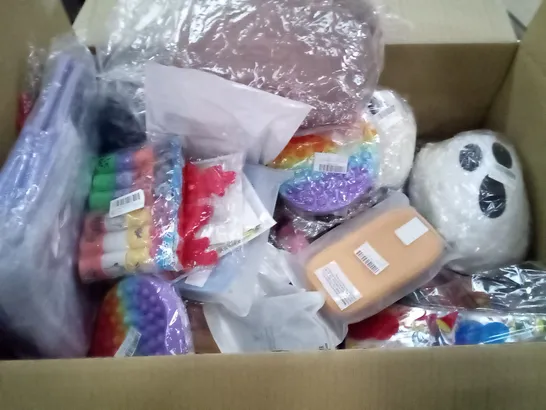 PALLET OF 6 BOXES CONTAINING ASSORTED ITEMS INCLUDING DESKTOP HEATER, STRESS TOYS, PENCIL CASE, JUMPSUIT, SUNHAT