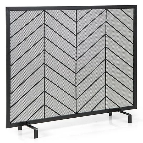 BOXED COSTWAY SINGLE PANEL FIREPLACE SCREEN SOLID WROUGHT IRON MESH FIRE SPARK GUARD PROTECT - BLACK