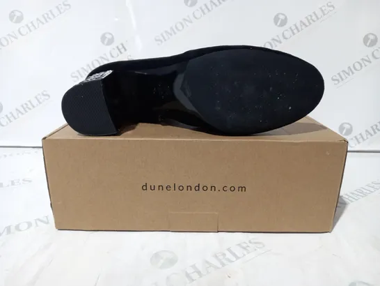 BOXED DUNE LONDON BLACK MICRO FIBRE JEWEL HEEL SHOES - SIZE 6