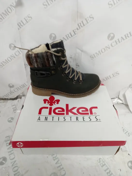 RIEKER GREEN/MULTI COLOURED LINING HIKING BOOTS - UK SIZE 5