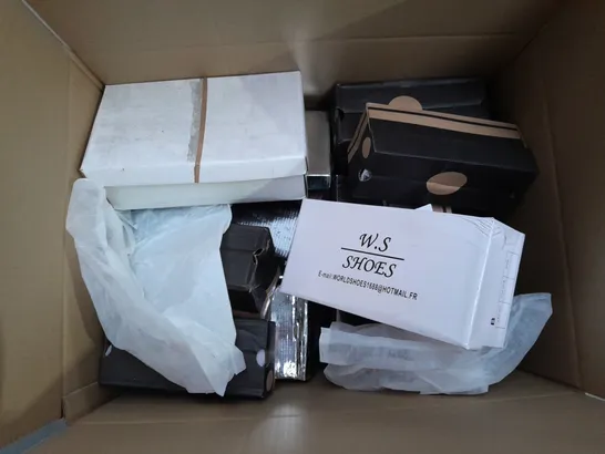 BOX OF APPROXIMATELY 10 ASSORTED PAIRS OF SHOES IN VARIOUS SIZES, COLOURS AND STYLES