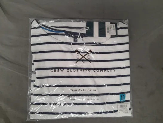 CREW CLOTHING COMPANY STRIPED T-SHIRT IN WHITE/NAVY SIZE 10