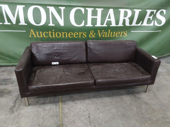 DESIGNER FIXED THREE SEATER SOFA BROWN LEATHER 